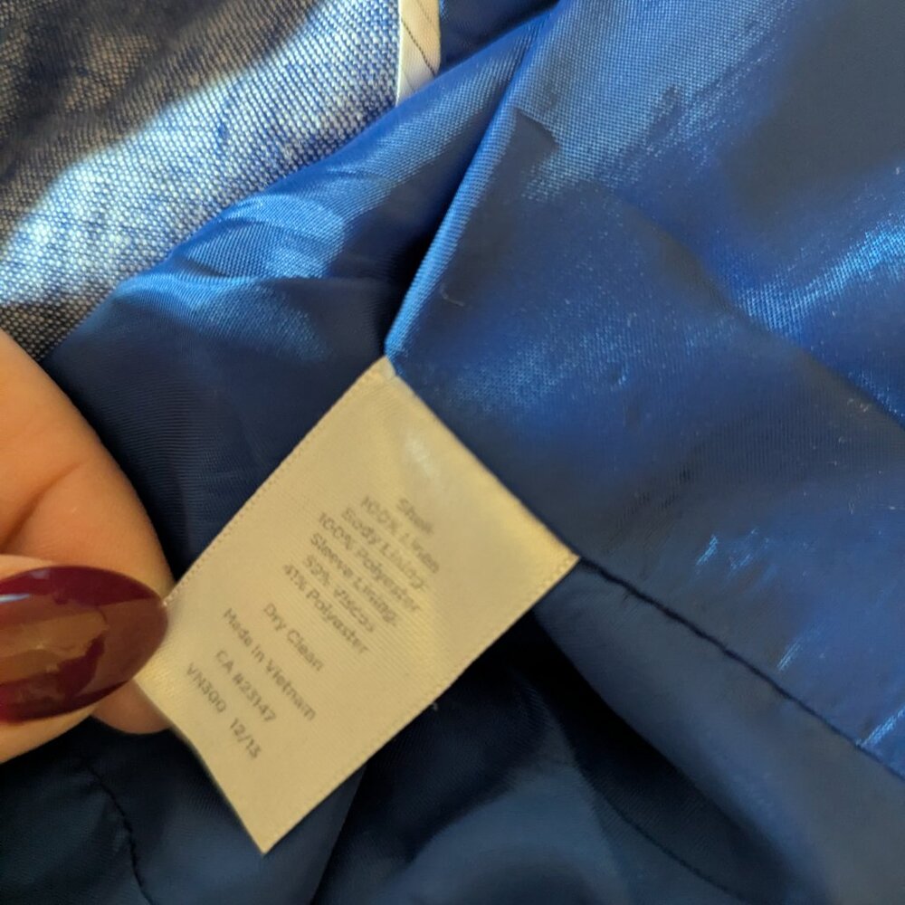 Talbots 100% Linen Blazer Women 20W Blue Chambray One-Button Suit Jacket Coastal - Picture 7 of 7
